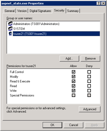 Modified NTFS permissions